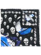 Alexander Mcqueen Rose Skull Print Scarf - Black