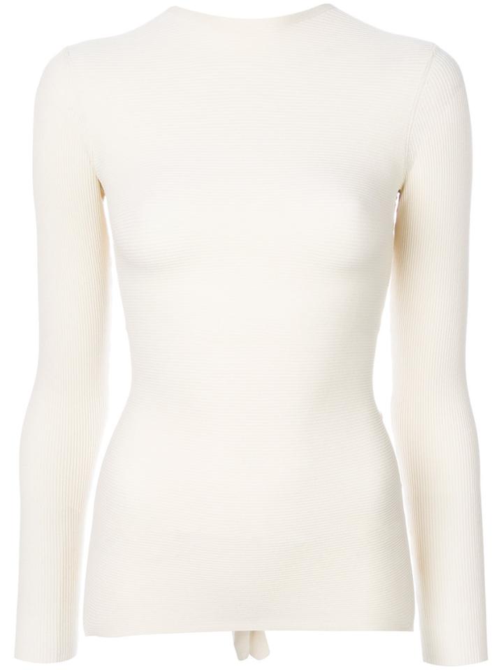 Helmut Lang Tie Back Long Sleeved Top - White