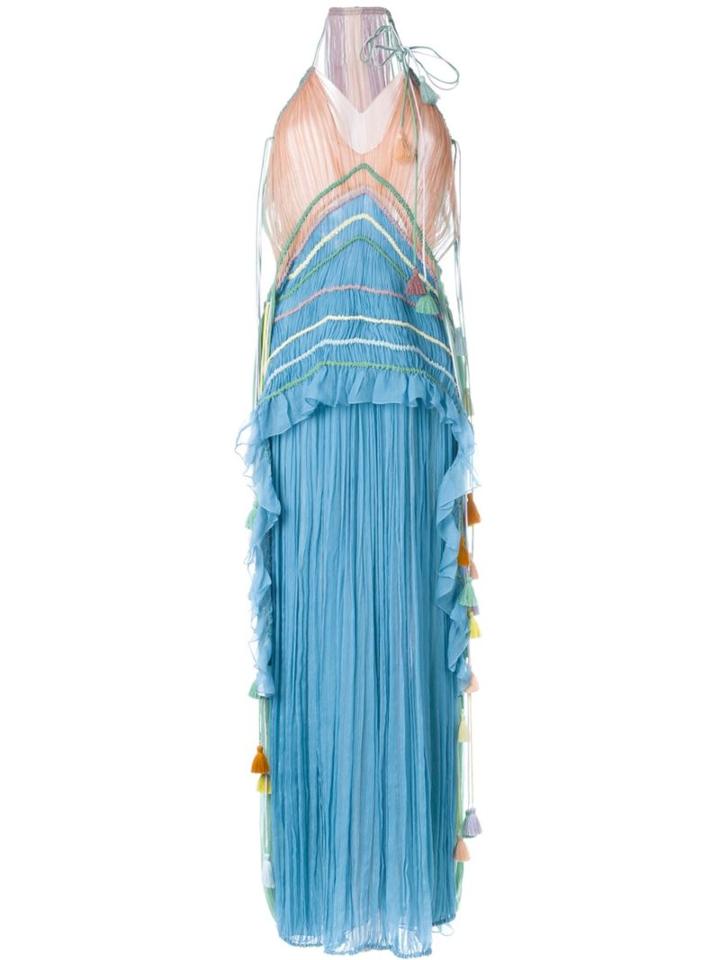 Chloé Tasseled Micro Pleated Gown, Women's, Size: 38, Silk