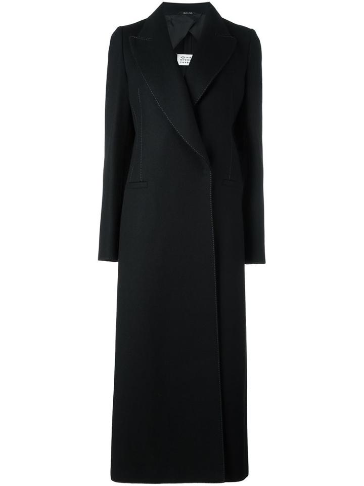 Maison Margiela Stitch Detail Long Coat, Women's, Size: 40, Black, Cotton/viscose/cashmere/virgin Wool