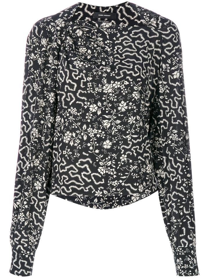 Isabel Marant - Geometric And Floral Print Blouse - Women - Silk/spandex/elastane - 36, Black, Silk/spandex/elastane