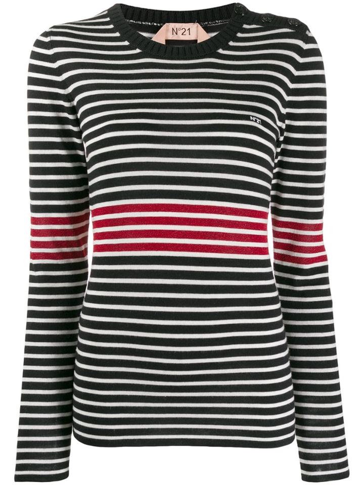 Nº21 Slim Striped Knit Top - Black