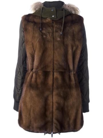 P.a.r.o.s.h. Zipped Hooded Coat, Women's, Size: Medium, Brown, Mink Fur/polyamide/virgin Wool