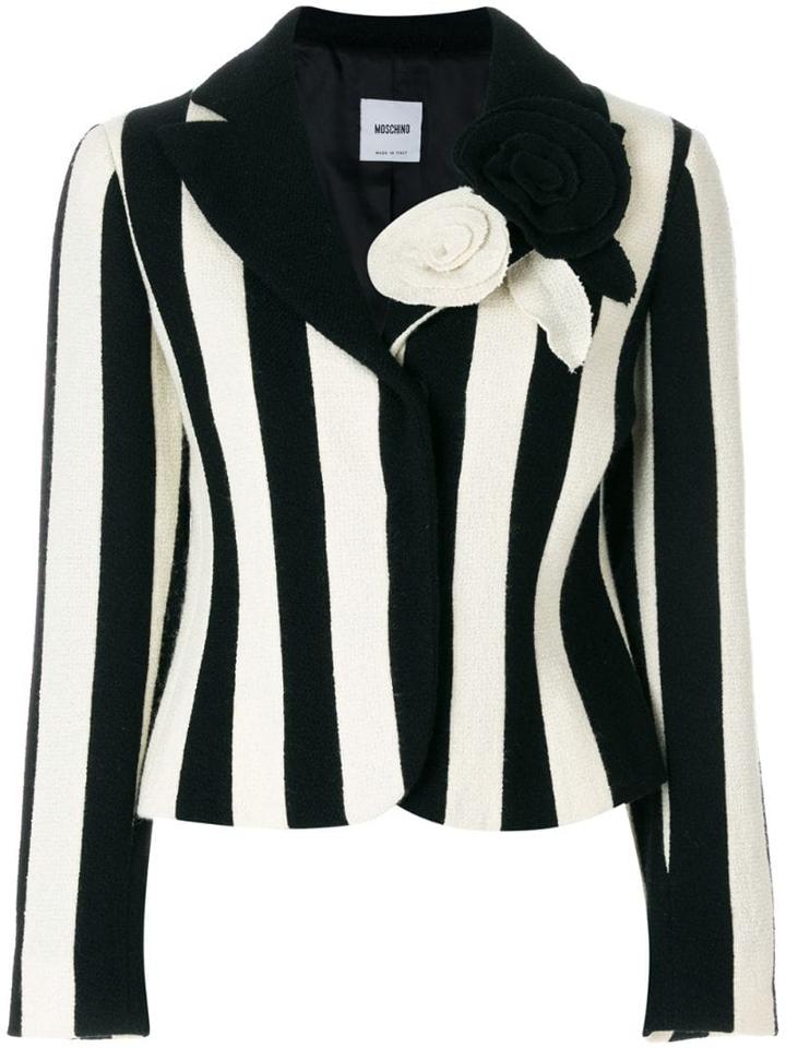 Moschino Pre-owned Flower Appliquée Striped Blazer - Black