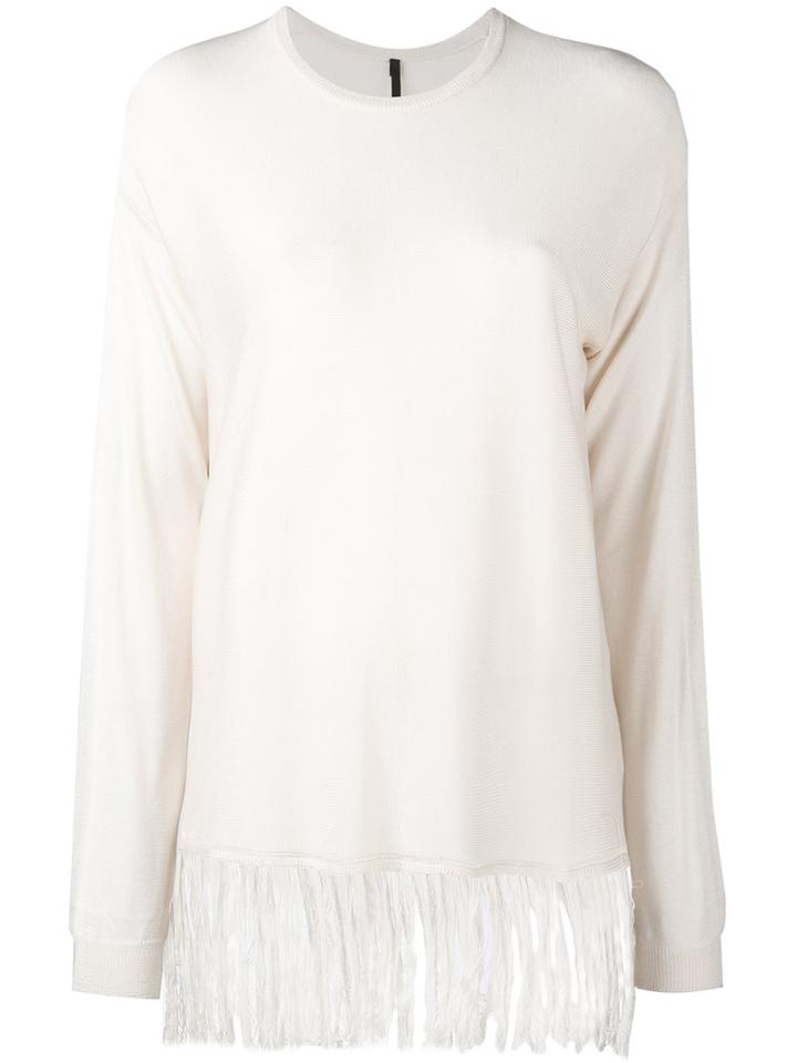 Sara Lanzi - Shredded Hem Knit - Women - Silk - S, Nude/neutrals, Silk