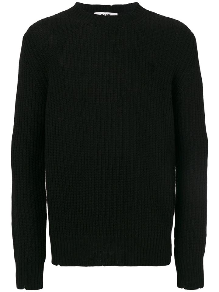 Msgm Frayed Detail Ribbed Jumper - Black
