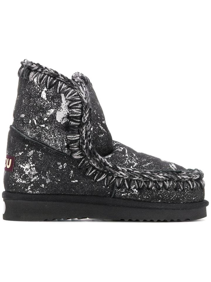 Mou Paint Splattered Eskimo Boots - Black