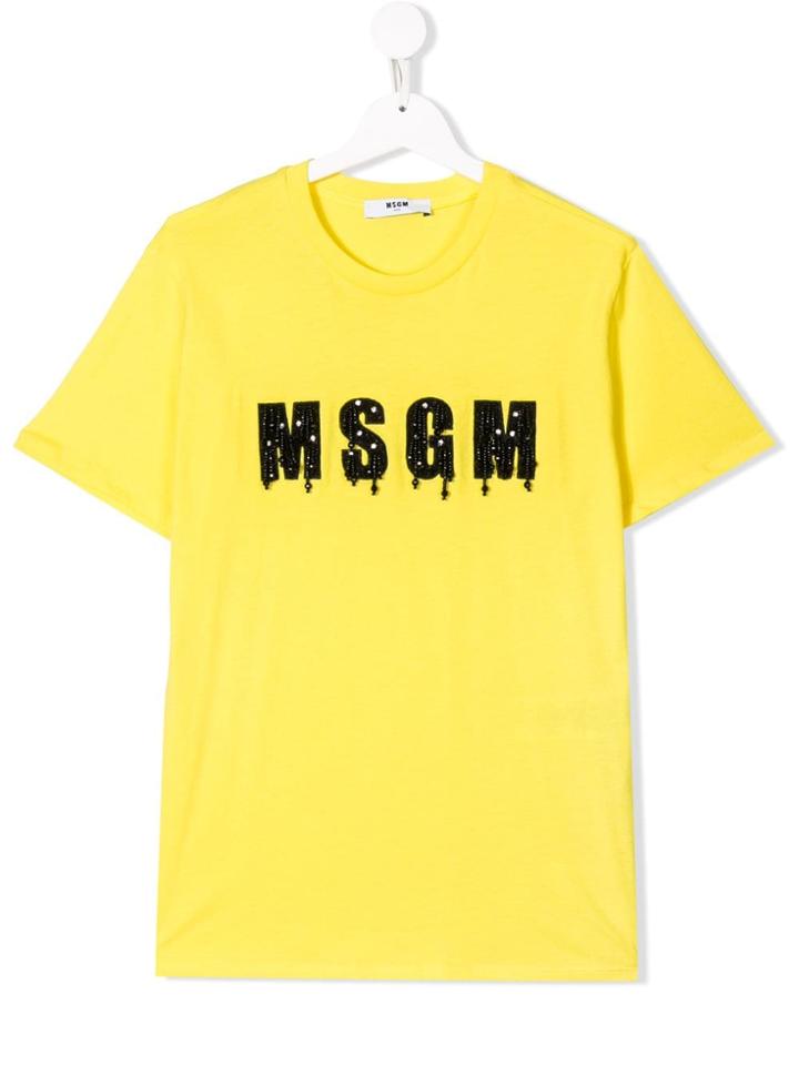 Msgm Kids Teen Beaded Logo T-shirt - Yellow