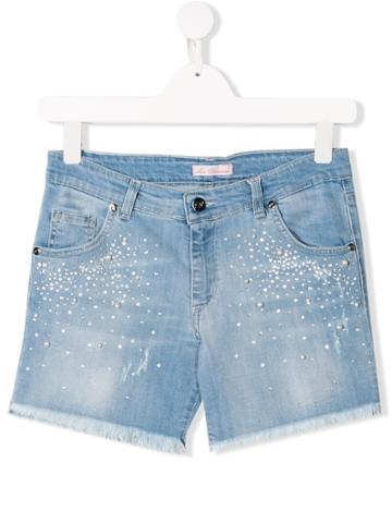 Miss Blumarine Teen Embellished Denim Shorts - Blue