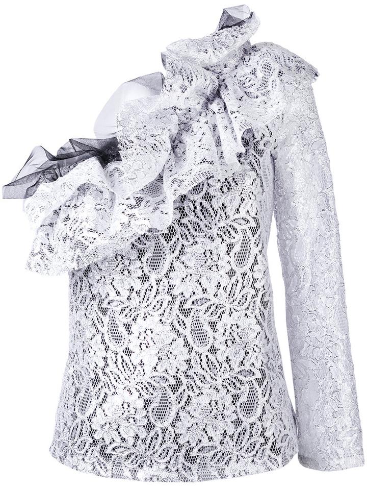 Msgm - Lace One Shoulder Blouse - Women - Polyamide/polyester/viscose - 42, Grey, Polyamide/polyester/viscose