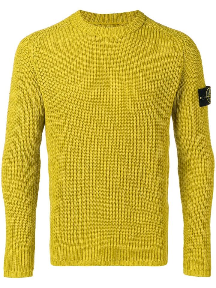 Stone Island Logo Patch Ribbed Jumper - Green