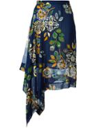 Msgm Floral Print Asymmetric Skirt, Women's, Size: 42, Blue, Silk/polyester
