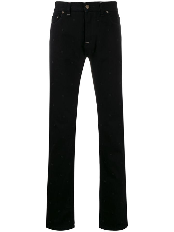 Fendi Slim-fit Embroidered Monogram Jeans - Black