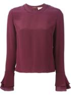 Roksanda Ruffled Cuff Longsleeved Blouse, Women's, Size: 6, Pink/purple, Silk