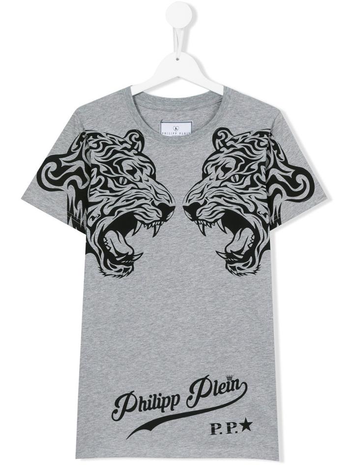 Philipp Plein Kids - Tiger Print T-shirt - Kids - Cotton - 14 Yrs, Boy's, Grey