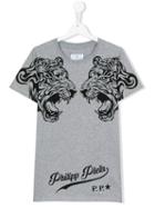 Philipp Plein Kids - Tiger Print T-shirt - Kids - Cotton - 14 Yrs, Boy's, Grey