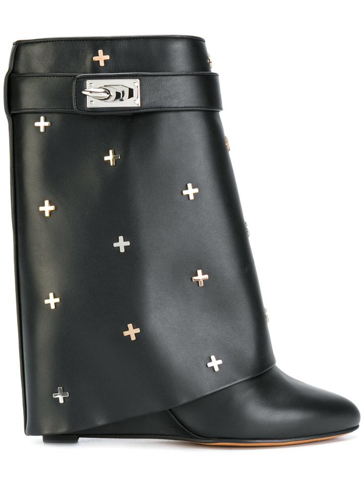 Givenchy Shark Lock Ankle Boots With Metal Crosses - Black