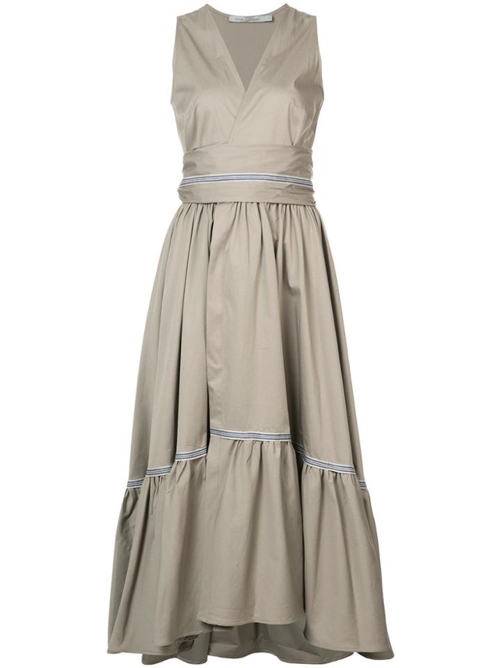 Silvia Tcherassi Tie Waist Tiered Dress - Nude & Neutrals