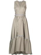Silvia Tcherassi Tie Waist Tiered Dress - Nude & Neutrals