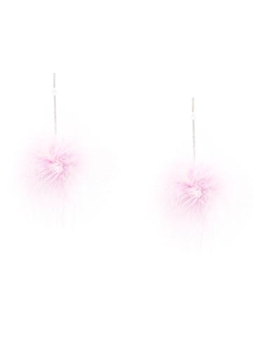Tuleste Pom Pom Drop Earrings - Pink & Purple