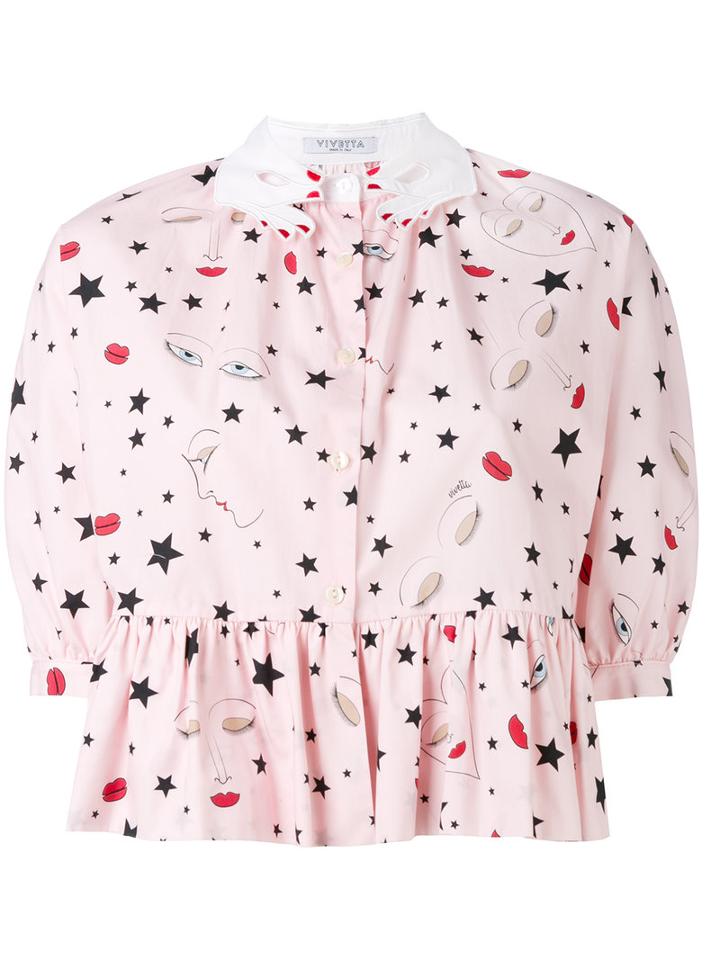 Vivetta - Printed Frill Hem Shirt - Women - Cotton - 40, Cotton