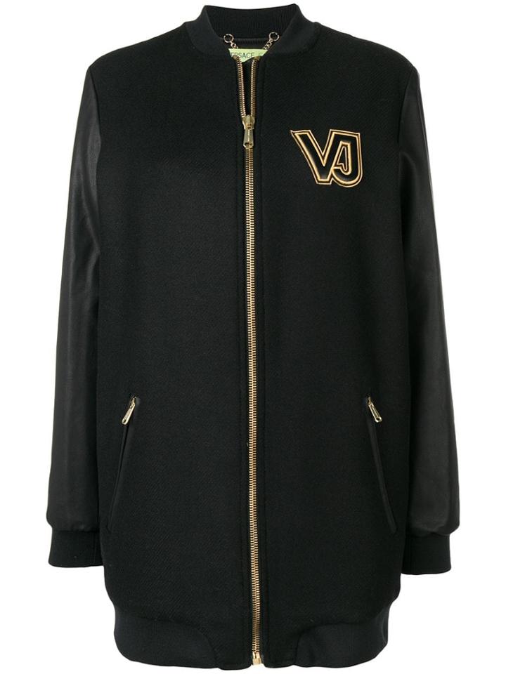 Versace Jeans Contrast Logo Zipped Coat - Black