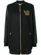 Versace Jeans Contrast Logo Zipped Coat - Black