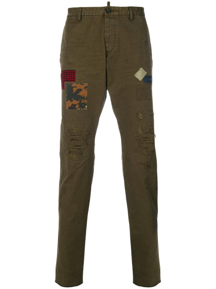 Dsquared2 Distressed Patch Detail Trousers - Green