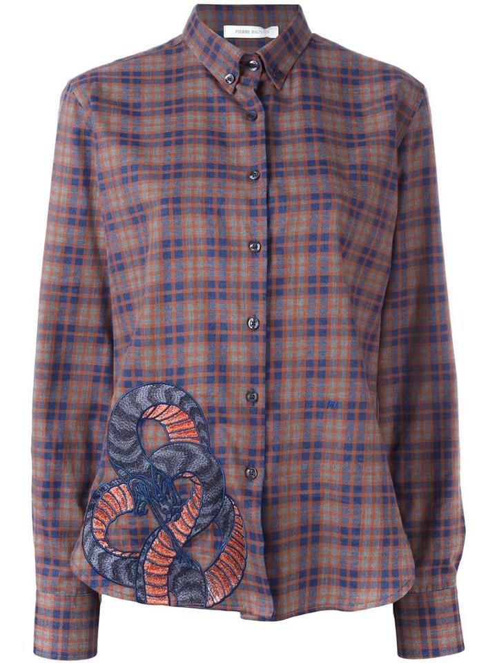 Pierre Balmain Checked Snake Embroidery Shirt, Women's, Size: 40, Orange, Cotton