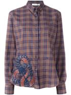 Pierre Balmain Checked Snake Embroidery Shirt, Women's, Size: 40, Orange, Cotton