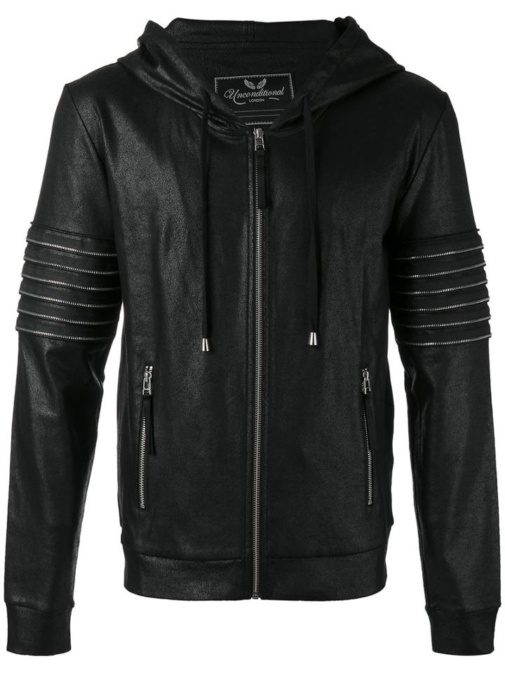 Hoodie With Arm Zip Detail - Men - Cotton - L, Black, Cotton, Unconditional