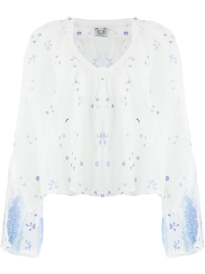Thierry Colson Patterned Wide Sleeve Shirt - White