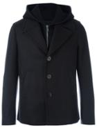 Neil Barrett Layered Hooded Coat, Men's, Size: 46, Blue, Cotton/polyamide/polyester/virgin Wool