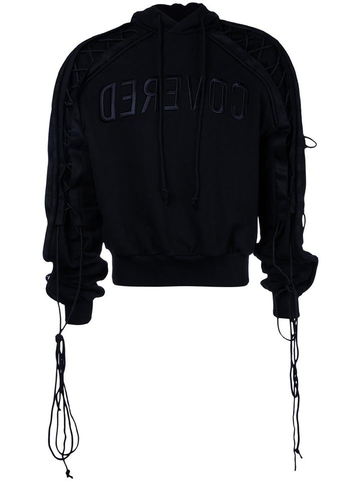 Juun.j - Laced-sleeve Hoodie - Men - Cotton - S, Black, Cotton