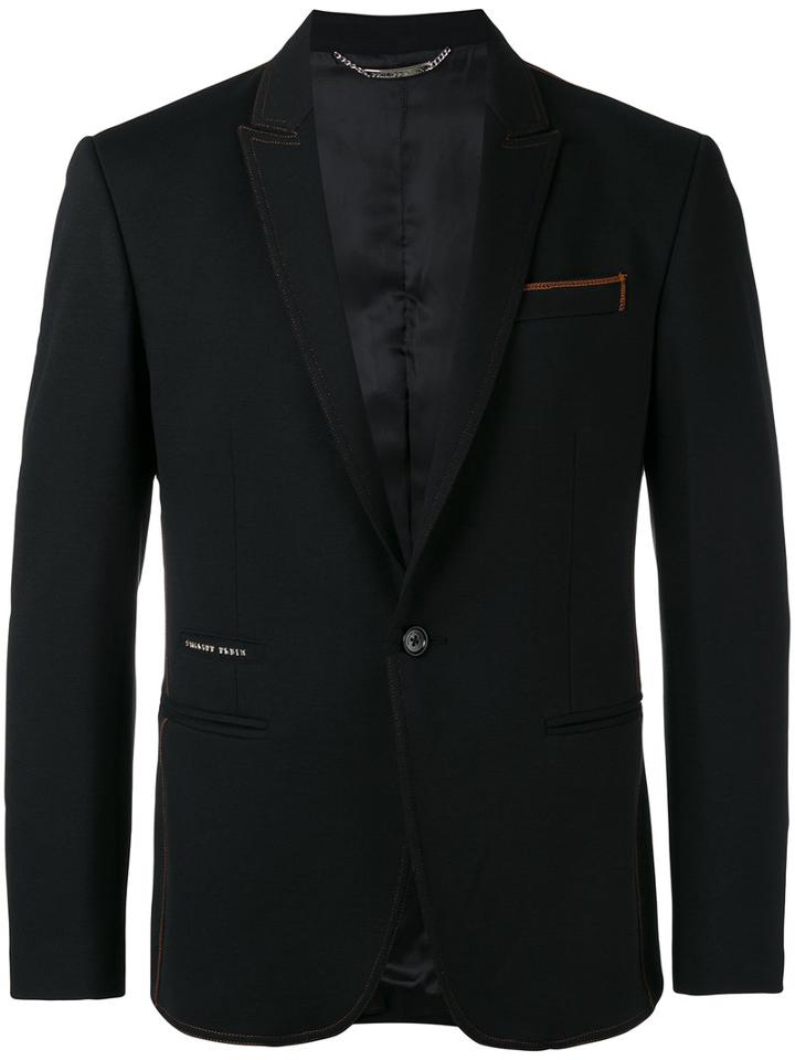 Philipp Plein - Contrast Stitch Blazer - Men - Spandex/elastane/viscose/polyimide - 48, Black, Spandex/elastane/viscose/polyimide