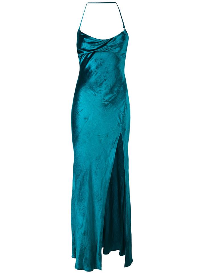 Attico - Backless Front-slit Dress - Women - Silk/viscose - 2, Blue, Silk/viscose