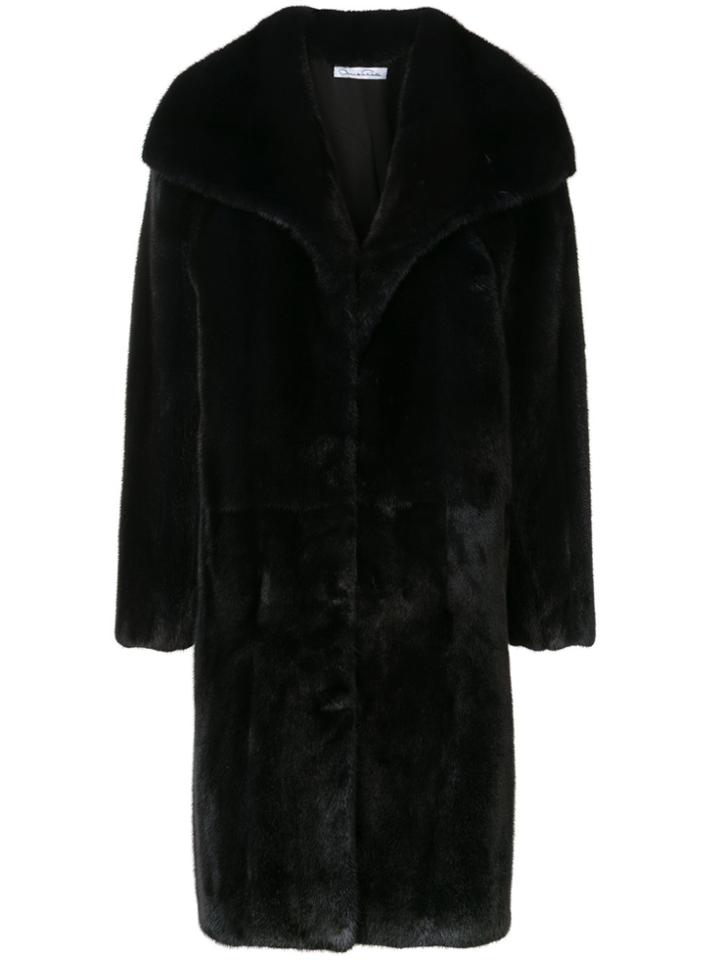 Oscar De La Renta Oversized Collar Fur Coat - Blue