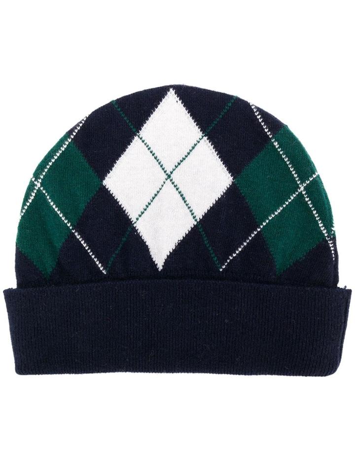 Pringle Of Scotland Argyle Intarsia Knit Beanie - Blue