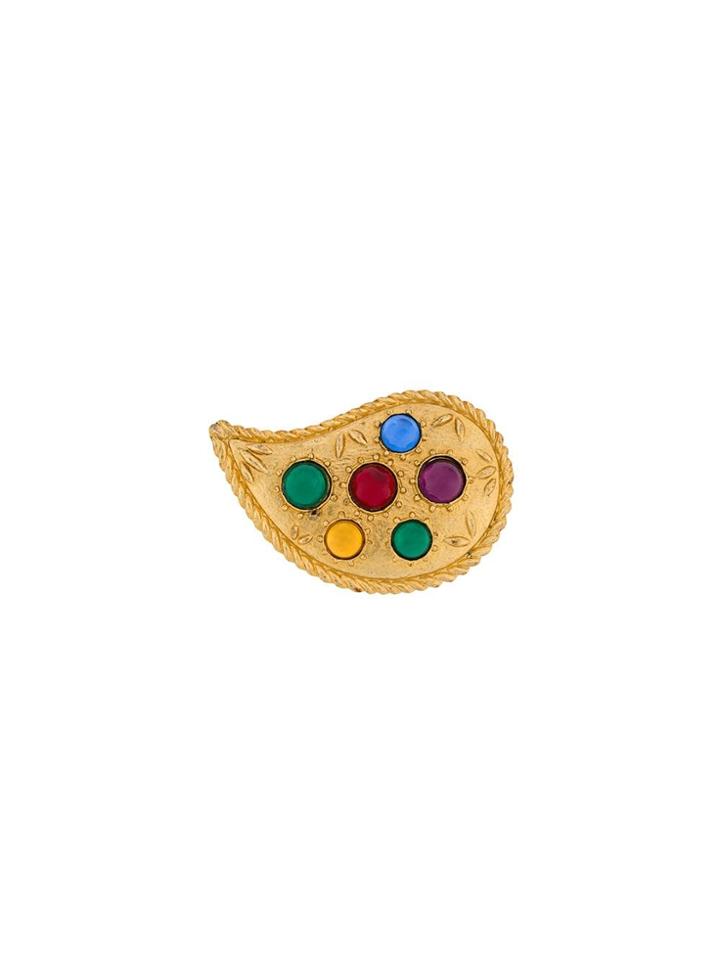 Kenzo Vintage Tear Drop Shaped Brooch - Gold