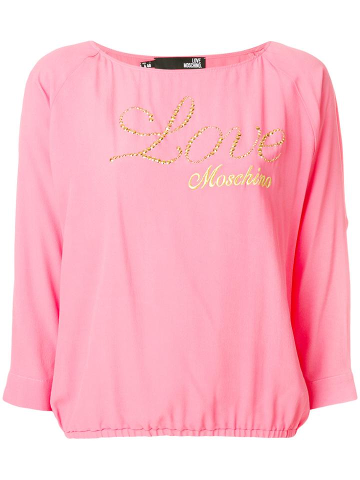 Love Moschino Embroidered Embellished Logo Sweatshirt - Pink & Purple