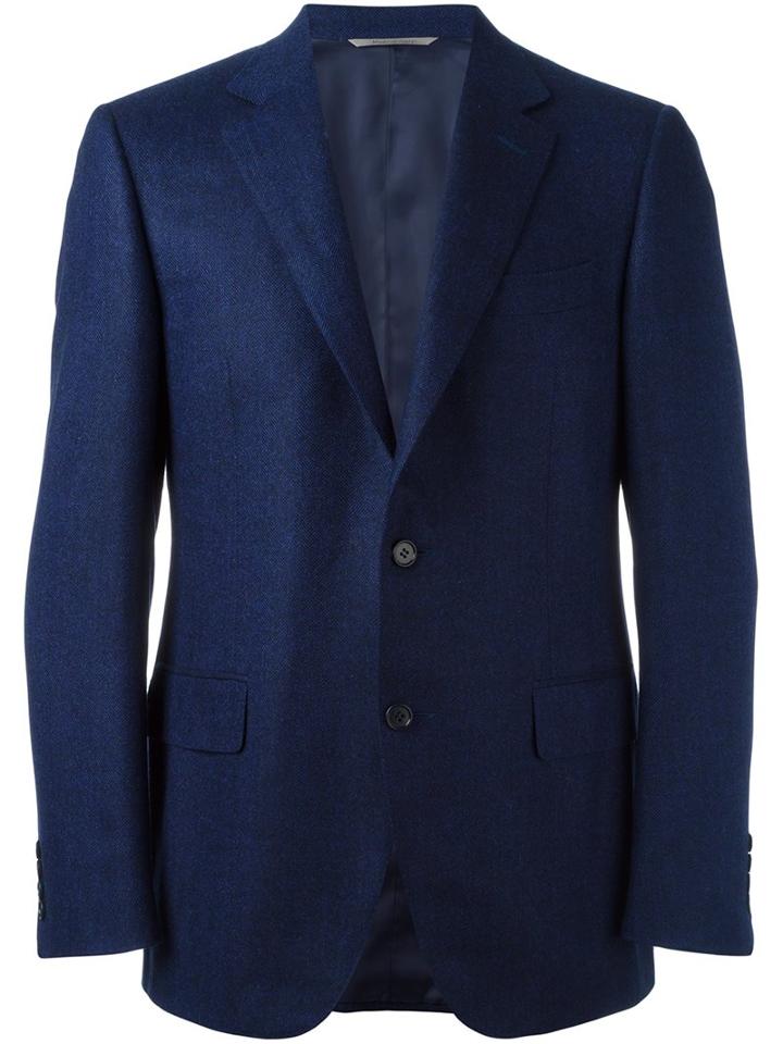 Canali Herringbone Blazer, Men's, Size: 54, Blue, Cupro/cashmere/wool