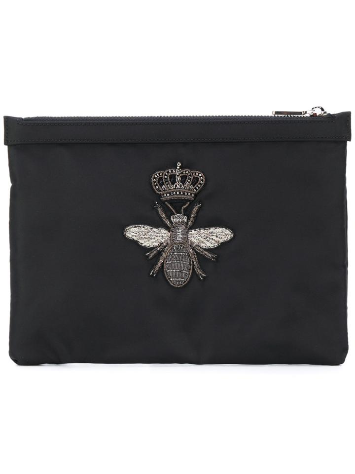 Dolce & Gabbana Crowned Bee Patch Clutch - Black