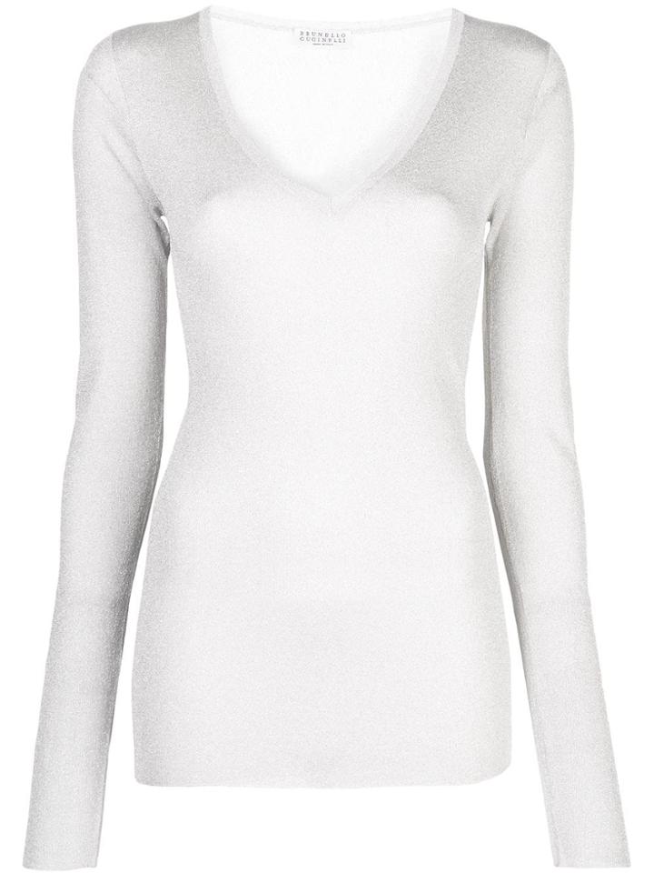 Brunello Cucinelli Slim Fit V-neck Jumper - Neutrals