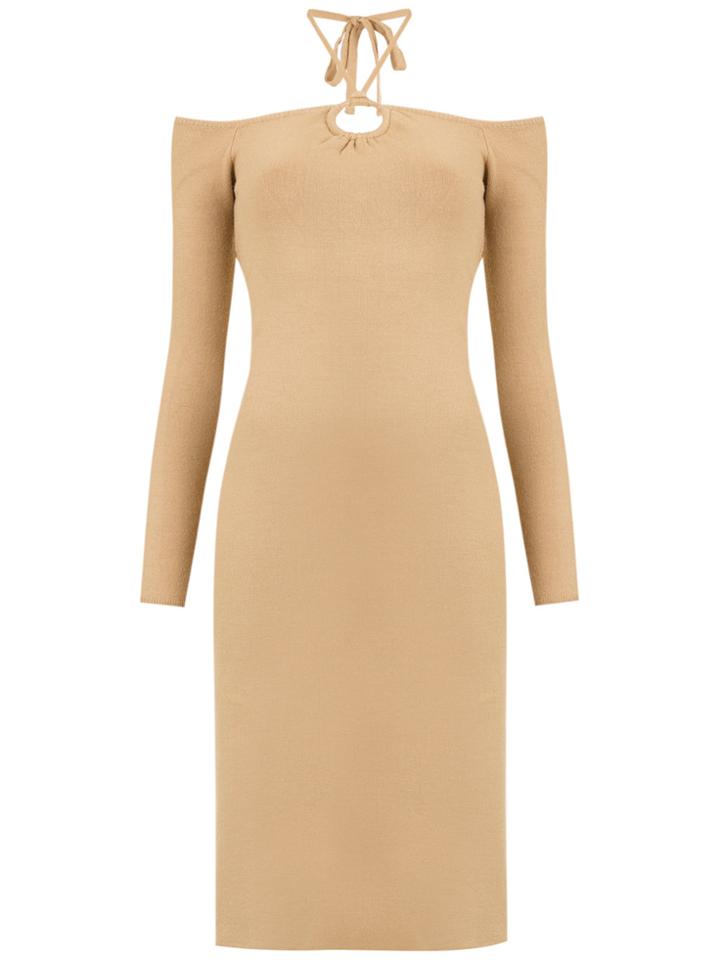 Nk Cold Shoulder Midi Dress - Brown