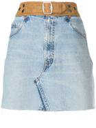 Re/done Belted Raw Hem Denim Skirt - Blue