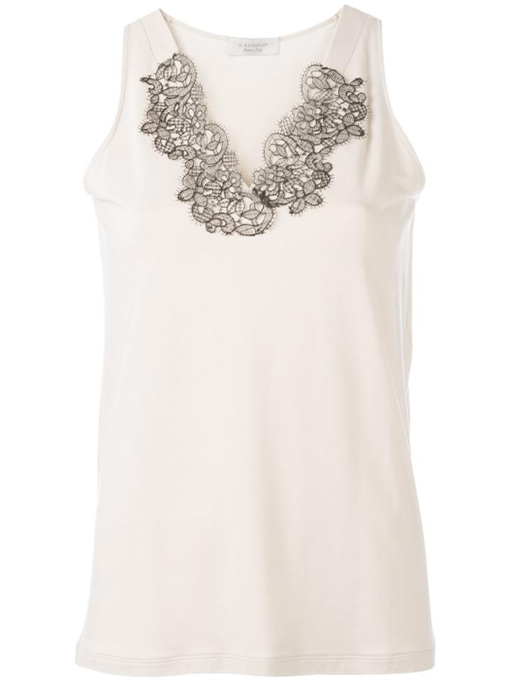 D.exterior Lace Appliqué V-neck Tank - Nude & Neutrals