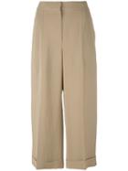 Brunello Cucinelli - Oversized Cropped Trousers - Women - Linen/flax/viscose - 40, Nude/neutrals, Linen/flax/viscose