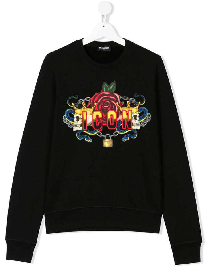 Dsquared2 Kids Teen Icon Rose Print Sweatshirt - Black