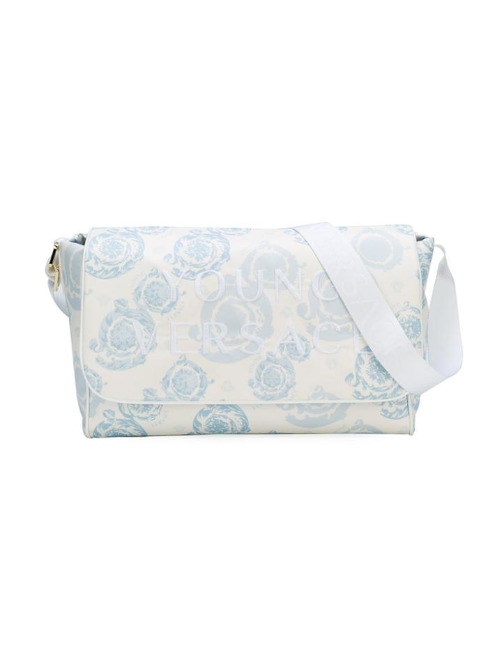 Young Versace Baroque-print Logo-embroidered Changing Bag - Blue