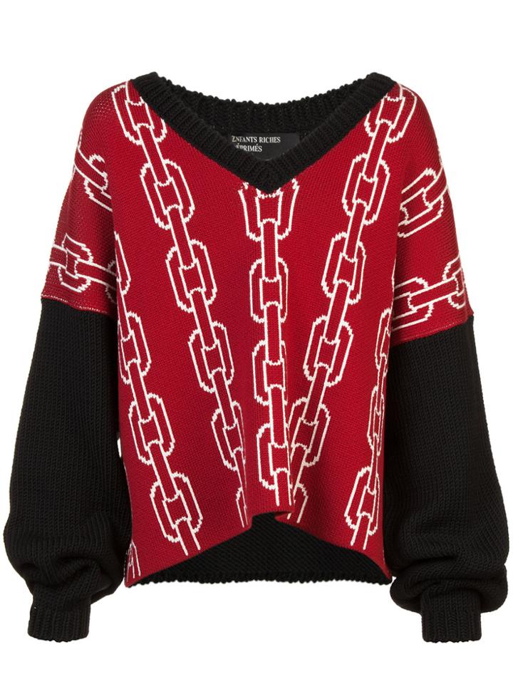 Enfants Riches Déprimés V-neck Chainlink Intarsia Jumper - Red
